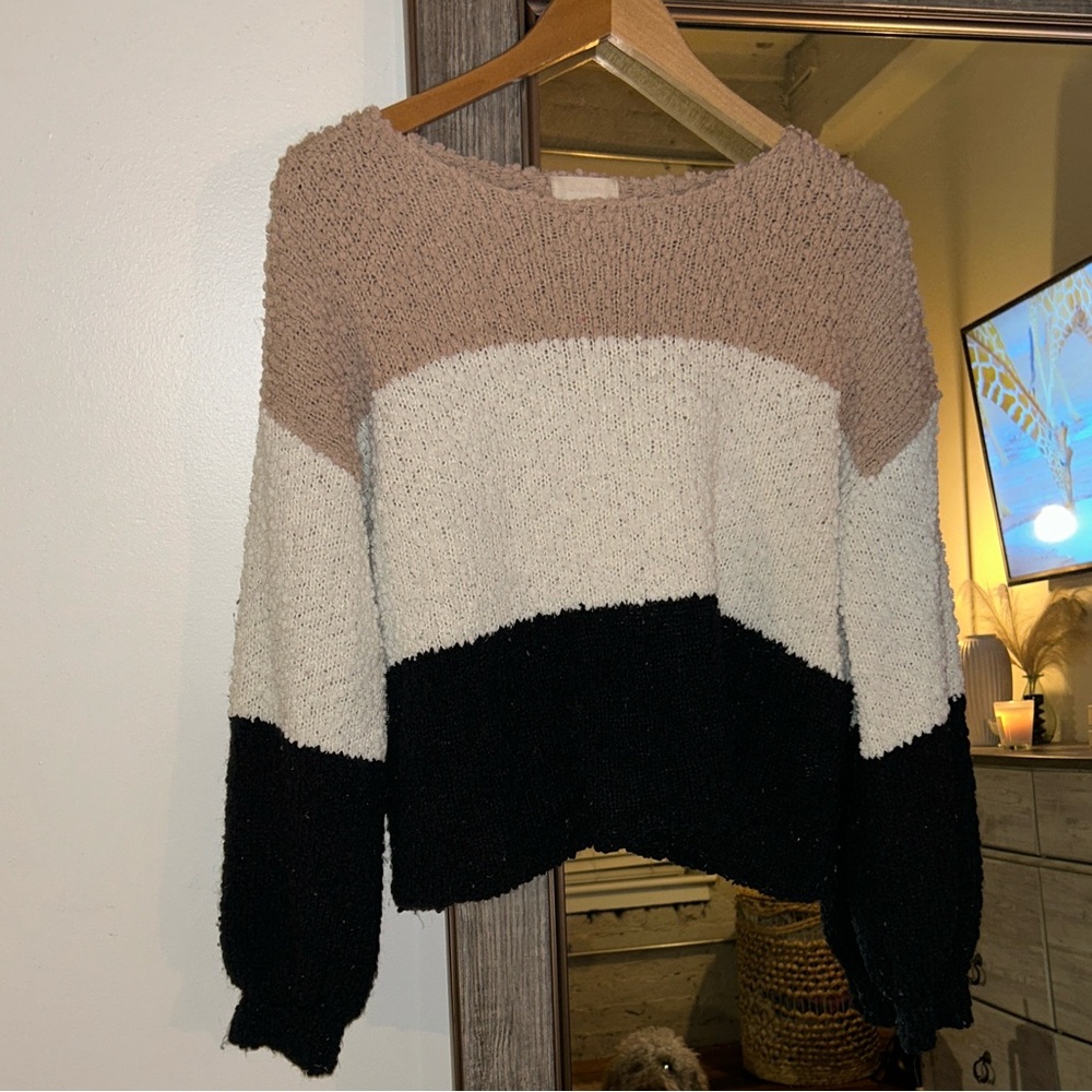 Altar'd State Colorblock Sweater - Tan, Cream, and Black